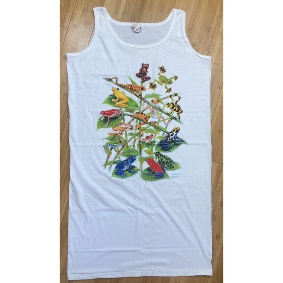 VTG 90s Royce McClure Frog Graphic Tank Dress Extra Long Anvil USA OS Hole READ! - Picture 2 of 16